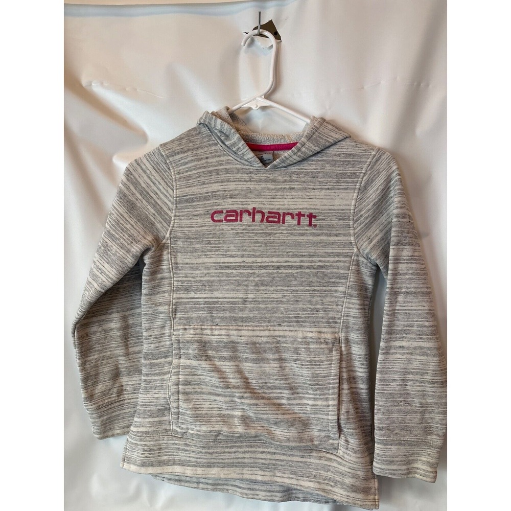Girls Carhartt Gray/White with Pink Logo Long Sleeve Hooded  Size 10 (Med)‎